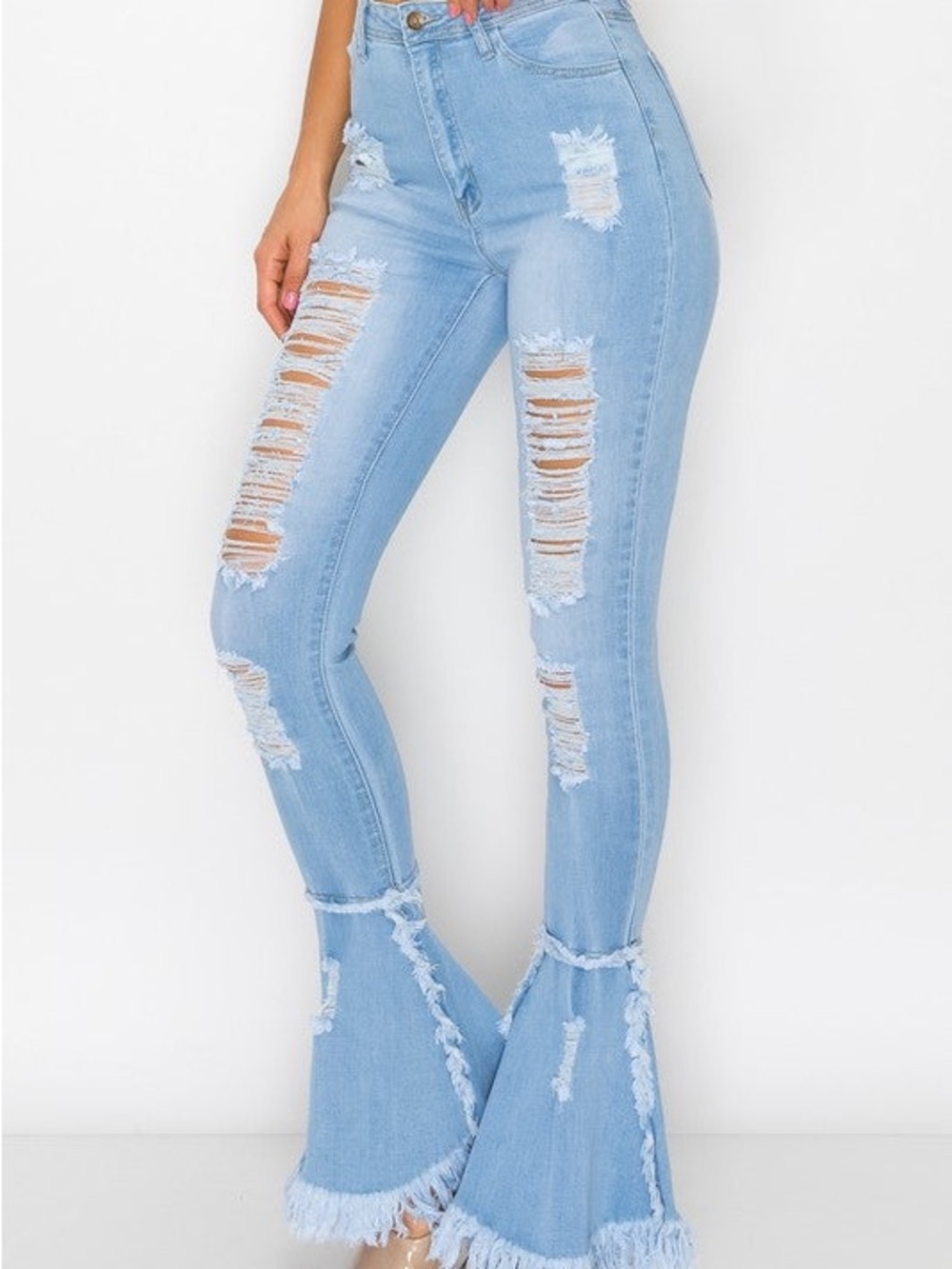 High-Rise Light Wash Distressed Flare Jeans